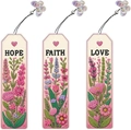 Set 3 segnalibri mandala 5D diamond painting con ciondoli HOPE FAITH LOVE in pelle PU - Stile Floreale Ispiratore (SQ-44/Standard) / Set di 3 pezzi