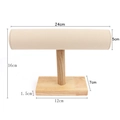 Single tier wooden bracelet holder with beige velvet T-bar and dimensional measurements - Large Cylinder: Beige Microfiber