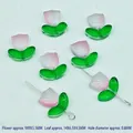 Pink gradient glass tulip and green leaf beads for DIY handmade jewelry crafting - Jelly Pink