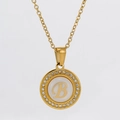 Collier en acier inoxydable plaqué or 18K avec pendentif nacre diamanté et lettre B - Lettre B Or