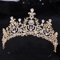 Squisita corona da sposa dorata con zirconi a goccia e filigrana floreale vintage - KC Oro Zircone Bianco / Oro