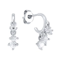 Orecchini a perno minimalisti in argento S925 con tre zirconi in vista frontale e laterale - Argento