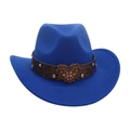Bright blue western cowboy hat with a brown leather band and large heart buckle - Adult Size / Sapphire Blue