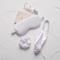 White faux silk sleep set including eye mask, scrunchie and headband in gift packaging - Pearl White