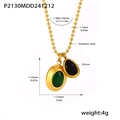 Goldene Edelstahl-Kugelkette mit grünem und schwarzem Zirkonia-Tropfenanhänger - Gold Grün Schwarz Strass Stil (P2130)