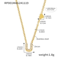 Gold plated stainless steel U-shape necklace with zircon inlay and small heart charm - Letter U Necklace (RP001) / Gold