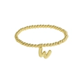 Polished 18k gold plated brass beaded elastic bracelet featuring letter W charm pendant - Letter W