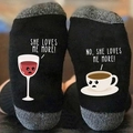 Funny Christmas cotton socks in black and grey featuring creative wine and coffee graphics - One Size / Coffee Wine Grey Black