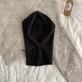 Black knitted Balaclava hood scarf with adjustable drawstrings for women's winter wear - One Size (55-60cm) / Black