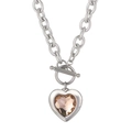 Collana a catena argento con fibbia OT e grande pendente a cuore in cristallo champagne - Catena d'Argento Cuore Champagne (KN229671-Z)