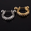 Pair of gold and silver steel helix earrings with cubic zirconia and ball ends - NO 4