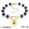 Beaded black crystal bracelet with golden hollow paw print heart charm and adjustable chain - Heart Paw Model (KB183017-TJG)