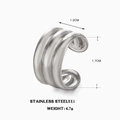 Three-layer ribbed silver stainless steel ear cuff earring in minimalist geometric style - Triple Round Line Style / Steel