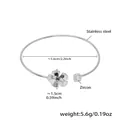 Silver stainless steel open bangle featuring 5A zircon flower and dimensions labeling - Steel Color Flower (Z428)
