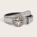 Cintura argento scintillante con fibbia a forma di luna e stella con strass - Stile Luna e Stelle Argento