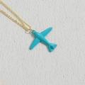 Chic gold chain necklace featuring a vibrant blue airplane pendant in enamel finish - Blue (XL2377)