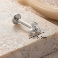 Titanium flat back stud with silver triple-petal flower and clear cubic zirconia - 6.5MM / Silver-Clear White