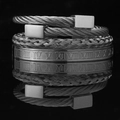 Detalle del juego de cuatro pulseras de acero inoxidable para hombre con números romanos - Negro Conjunto de Cabeza Cuadrada