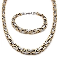 Golden and silver hip-hop Cuban link chain necklace and bracelet jewelry set - Necklace & Bracelet Set / Gold & Silver