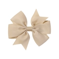 Beige ribbed grosgrain ribbon swallowtail V-shaped bow hair clip for children - Champagne