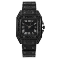 Luxury women's black square quartz watch with Roman numerals and calendar date window - Black
