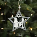 Ciondolo natalizio a stella in legno con pupazzo di neve e albero, decoro grigio 11cm - Pezzo Singolo / Stella Grigia