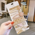 8-piece gold rhinestone and pearl hair clip set featuring pink crystals and smile design - Coffee Smiley 8-piece Set