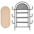 Modern arched black metal jewelry stand with 3-tier earring bars and wooden base - Arc-shaped Jewelry Rack