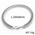 Silver stainless steel Cuban chain bracelet with lobster clasp, size 220x6mm, weight 15g - Style D 6mm x 220mm