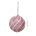 Pink 8cm Christmas ball with sparkling glitter and white pearl spiral wrap decoration - Single Piece / 8cm Pink Spiral