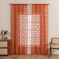 Set of 2 orange lace curtains with European patterns and scalloped edges for home decor - Lantern Flower Orange (Rod Pocket) / W140*H100
