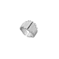 Silver pleated stainless steel open ring with vertical black zircon stone inlay - Silver Black