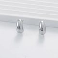 Polished silver teardrop stud earrings in minimalist 18K gold-plated stainless steel style - Silver Rounded Water Drop Style (KLD3395)