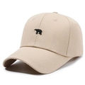 Beige baseball cap with black bear embroidery on front in a classic six-panel design - Deep Beige