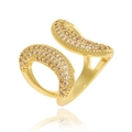 Golden micro-pave zircon ring with sparkling small diamonds and open adjustable design - Adjustable Open / Luxury Pave Style (J1491)