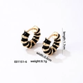 Retro bamboo style gold and black enamel stud earrings measuring 1.7cm in length - Black