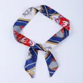 Narrow silk twilly scarf with blue and red nautical chain pattern and diagonal edges - X16-Multi
