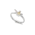 Anello regolabile in argento con gemma gialla chiara e zirconi bianchi stile corona - Argento-Stile Cuore
