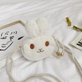 Cute white plush bunny crossbody bag for kids with woven strap and gold metal buckle - White
