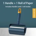 Blue and yellow handheld lint roller set with one handle and one adhesive paper refill - 10cm Blue Yellow (1 Handle + 1 Roll)