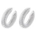 Macro view of silver C-shaped hoop earrings with detailed spiral textured pattern - VE1156 Spiral Texture-Silver