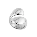 Primer plano de un anillo de plata pulida con diseño de nudo geométrico minimalista - Plata Doble Gota de Agua