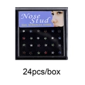 Boîte de 24 piercings de nez en acier chirurgical 316L en forme d'étoile avec cristaux - Pentagone / Multicolor (24 Pieces Pack)