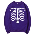 Deep purple fleece hoodie with white ribcage skeletal graphic print in size M - S / Tops / Purple (White Skeleton Pattern)