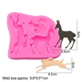 Pink silicone mold featuring deer, squirrel and rabbit shapes for DIY fondant or chocolate - Pink