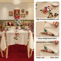 Festive Santa and reindeer embroidery tablecloth on off-white fabric for Christmas decor - Santa Claus with Dog
