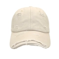 Detailed macro view of distressed holes and worn edges on a beige cotton baseball cap - M (56-58cm) / Beige