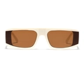 Lunettes de soleil futuristes blanches rectangulaires avec verres ambrés - Monture Beige Lentille Thé