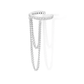 Detail of silver ear cuff earring with sparkling clear stones and hanging metal chains - Silver-Single Piece