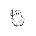 Halloween ghost enamel pin featuring a white cartoon phantom holding a knife - Ghost with Knife